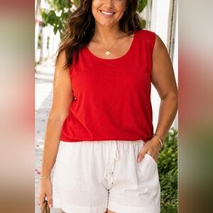 Max Studio Red Linen Blend Sleeveless Knit Tank Top XL Lightweight Casual Blouse